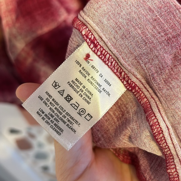 Anthro Maeve Calavon pink plaid checked button flowy top - Picture 8 of 9